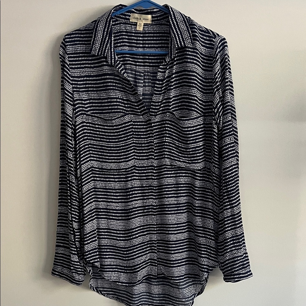 Cloth & Stone Navy and White Striped Button Down Shirt